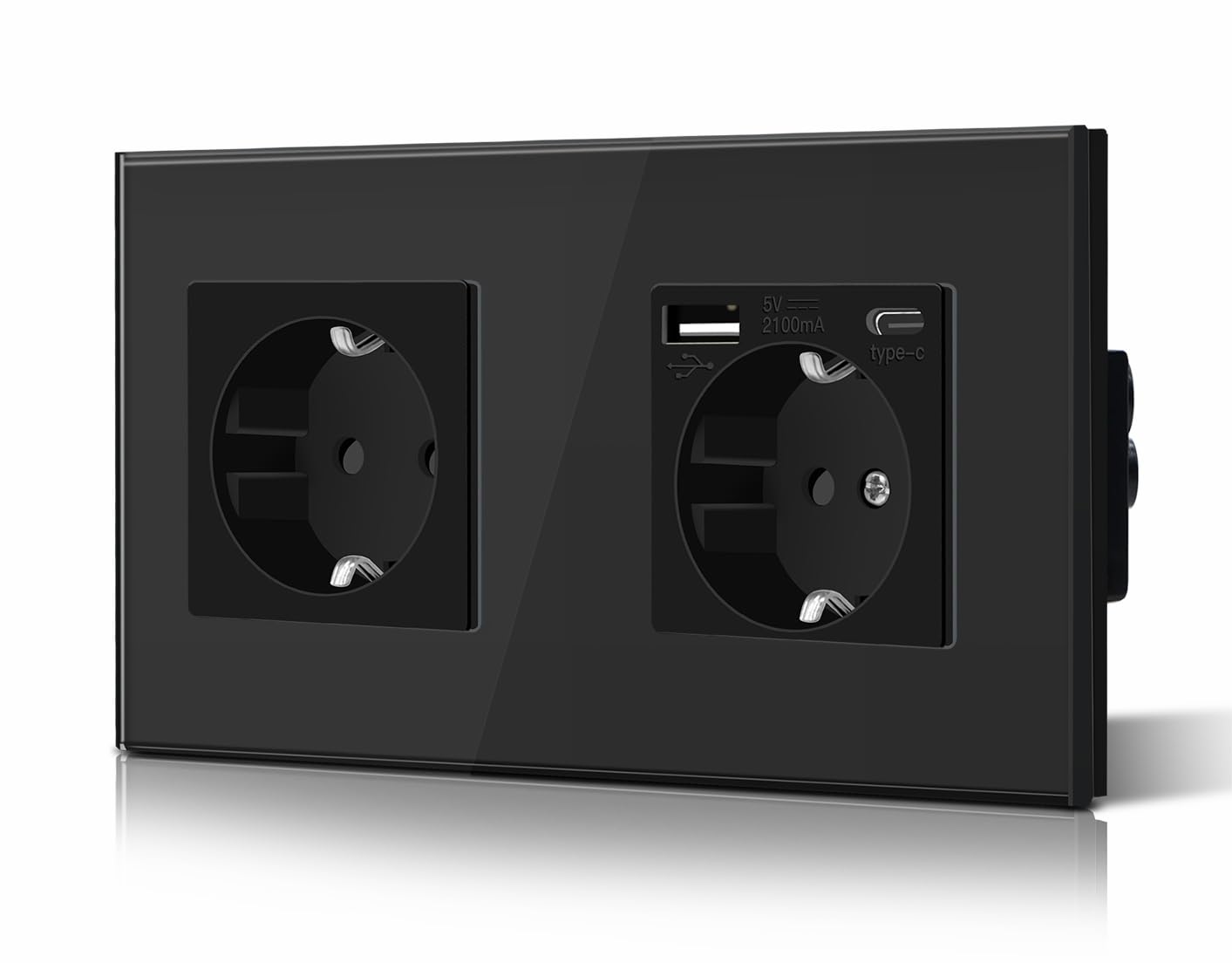 BSEED Enchufe de Pared con USB C,Enchufes Dobles Empotrados con Cristal,Toma de Corriente,Seguridad infantil,Fácil de Instalar,M Serie,2 Enchufes con USB y Tipo C,157mm Blanco — view 77