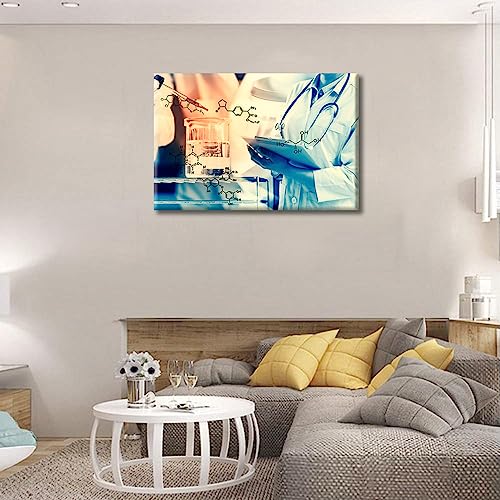 Image of Young Scientist Canvas Paintings Wall Art Home Decor Scientist Writing Report with Equipment and Science Experiments Artwork Home Decor 1 Pieces Posters and Prints Framed Ready to Hang (16 inchWx24 inchH)