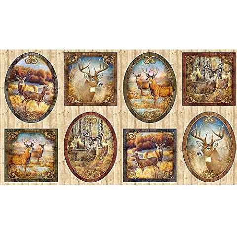 FATSINDE Quilting Treasures Fabrics Deer Meadow Trophy Deer on The Wall Panel Cover