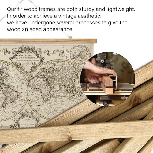 Xiaoaika Vintage World Map Print On Cloth With Wooden Hanger - Antique Hemisphere Wall Hanging Decor thumb #3