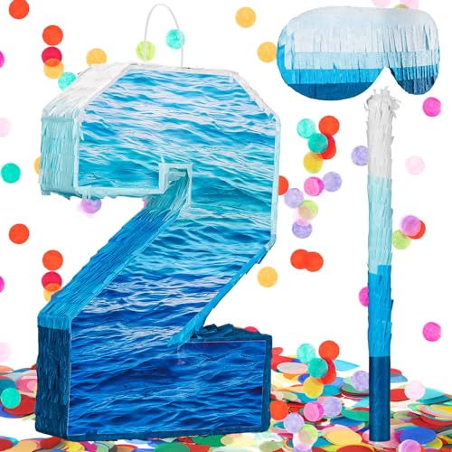 Piñata chiffre 2 multicolore avec bâton de fête et confettis