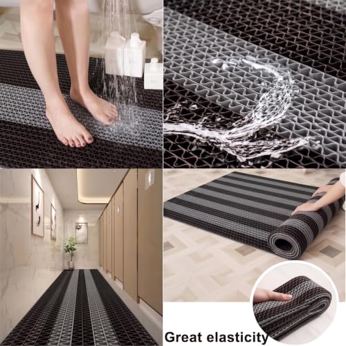 Image of ishro home Anti Skid Waterproof PVC Rubber Mat for Bathroom, Floor, Swimming Pool, Shower, Entrance & Rainy Areas | Multipurpose Dual Colour Floor Mat |Grey & Black, 2x14 ft