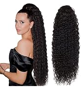 Long Curly Drawstring Ponytail 30”Synthetic Clip In Ponytail Extensions Brown Color for Women Afr...