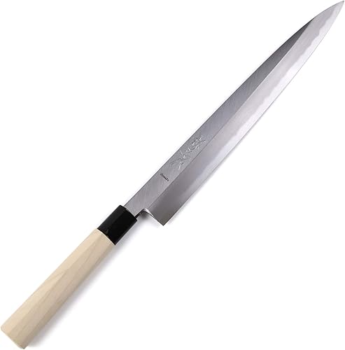 Miniatura 8 de Cuchillo de chef japonés para sushi sashimi Kigami (acero amarillo) - No.2 mango de madera de magnolia en forma de D, Yanagiba 10.5 pulgadas (10.630