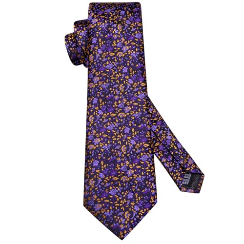 Image of Hi-Tie Purple Gold Neck Ties for Men Jacquard Woven Necktie Lapel Pin Pocket Square Cufflinks Sets Formal Business Wedding