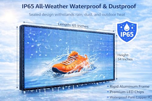 Image of P5 Outdoor Full-Color Programmable LED Sign 65 inch x 34 inch High-Brightness Digital Display with WiFi & USB Control, Scrolling Message Board for Business Advertising, Text /Image /Video, IP65 Waterproof