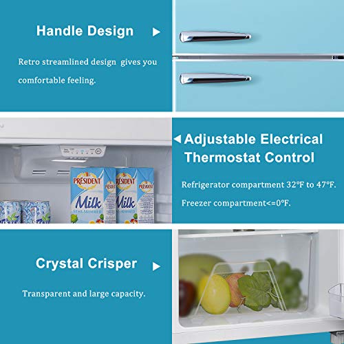 Image of Galanz GLR10TBEEFR Retro Refrigerator with Top Freezer Frost Free, Dual Door Fridge, Adjustable Electrical Thermostat Control, 10 cu ft, Blue