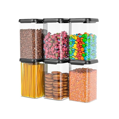 Image of Plastic Jar for Kitchen Storage Set of 6 (1100 Ml Each) | Airtight BPA Free Food Grade Containers | Transparent Storage Boxes for Tea, Coffee, Sugar, Dry Fruits, Spices Dishwasher Safe