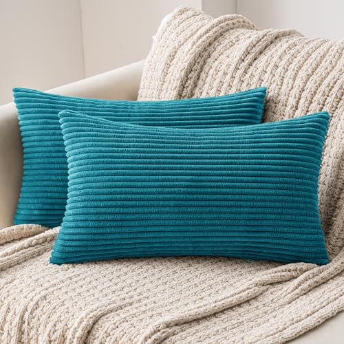 MIULEE Lot de 2 Decorative Housse de Coussin en Velours Côtelé Canapé Taie d'oreiller Douce pour Maison Salon Chambre Clic Clac 30x50cm Bleu Lac