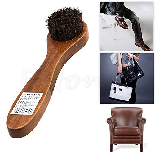 Feamos Long Wood Handle Horse Bristle Shoes Boot Polish Buffing Brush Care Hair Brush #TOP3