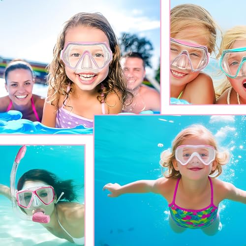 GXGM 1 Pièce Masque de Plongée avec Tuba pour Enfants, Lunettes de Natation pour Garçons et Filles avec Cache-Nez, Anti-Buée, Vision Panoramique à 180°,Convient pour la Natation,Cadeaux(Rose) – vue 6