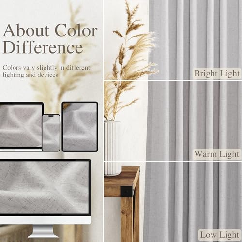 Image of Nanspring Light Grey Curtains 80 Inches Length for Living Room Back Tab Rod Pocket Semi Sheer Linen Drapes Muted Neutral Boho Grey Linen Textured Window Curtain for Dining Room Bedroom 52X80 Inch