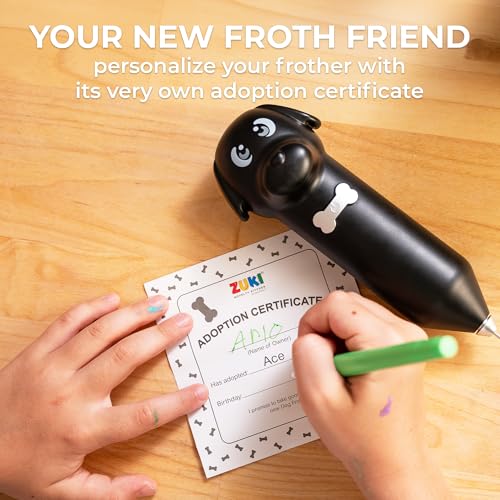 Image of Zulay Kitchen Dog Milk Frother Wand - Cutesy Frother, Meet Your New Frothing Buddy Ace The Dog, Adoption Papers and Stickers Included, Paw-fectly for Lattes, Cappuccino & Matcha - Black