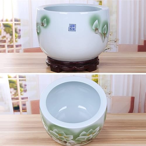 Miniatura 3 de BUNCC Maceta grande redonda para suculentas, macetas de cerámica azul y blanca, decoración de interiores, maceta gruesa para orquídeas de interior