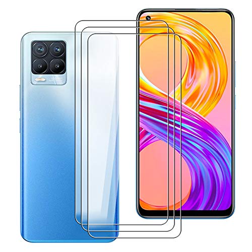 HHUAN Cristal Templado Protector de Pantalla para Realme 8 RMX3085 (6.40'), [3 Pack] Dureza 9H Alta Definición Protector de Pantalla Screen Protector Film para Realme 8 RMX3085