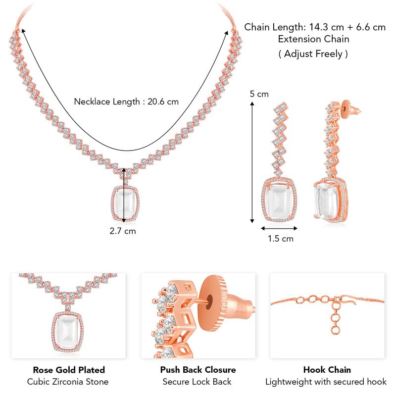 Plated Cubic Zirconia & Crystal Necklace & Drop Earring Set