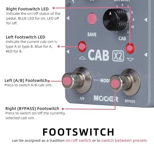 Image of MOOER CAB X2 Dual Footswitch Cab Sim IR Loading Stereo Cabinet Simulation Pedal with 14 Presets Slots Supporting Software Editing