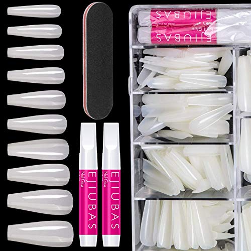 Long Coffin False Nail Tips French Tip Nail Stamp #TOP1