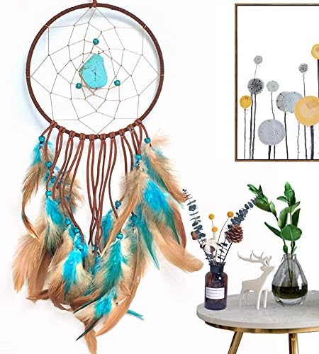 Ricele Turquoise Dream Catcher Native American Dream Catcher Indian Dream Catchers for Kids Teal&Brown Feathers Ornament Wall Hanging Home Decoration Craft Gift