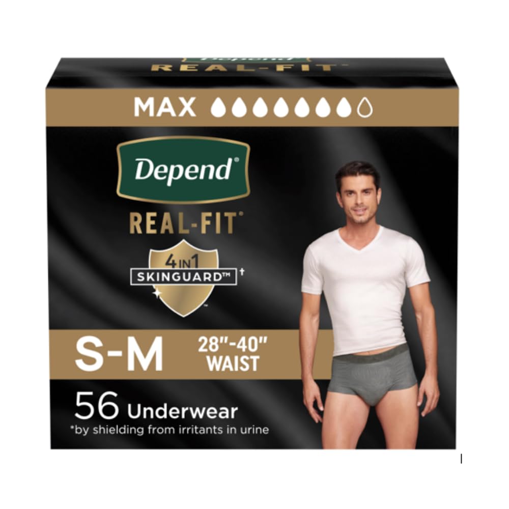 Depend Real Fit Incontinence Briefs for Men, Maximum Absorbency, S/M, 56 Count by Depend