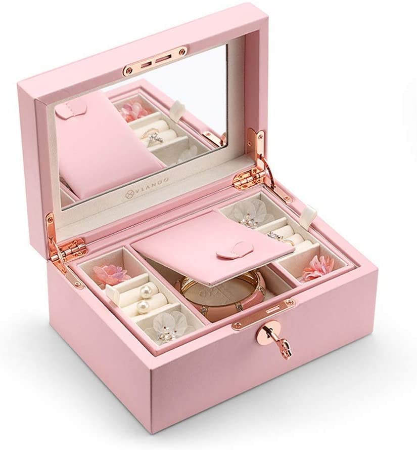 Boîte à bijoux pour femme étui en bois coffret de rangement bagues et bracelets