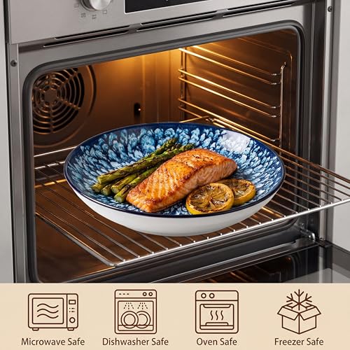 ZPPLD 9inch Dinner Plates,Ceramic Dinner Plates, Deep Plates Set for 6 People,Plate Set, Tableware for Dishwasher and Microwave, Pasta,Breakfast Plate, Classic Bohemian Style - Image 6