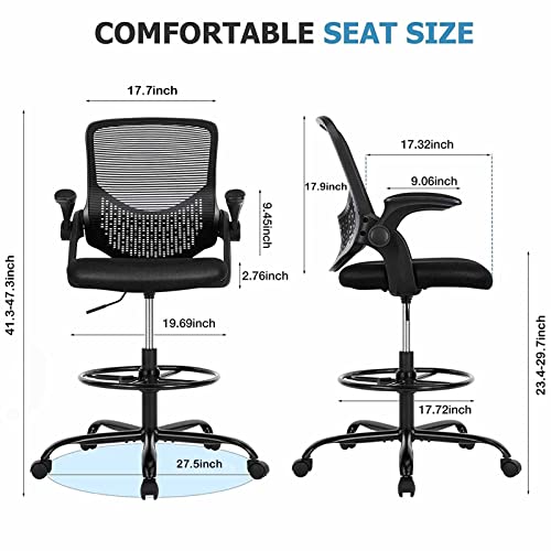 Jhk Drafting Chair Standing Desk Chair Tall Office Chair For Standing Desk, Tall Desk Chair Counter Height Adjustable Office Chairs With Flip-Up Padded Armrests #TOP7