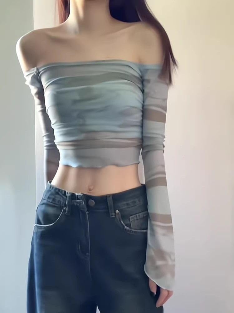 オフショルダー メッシュ トップス