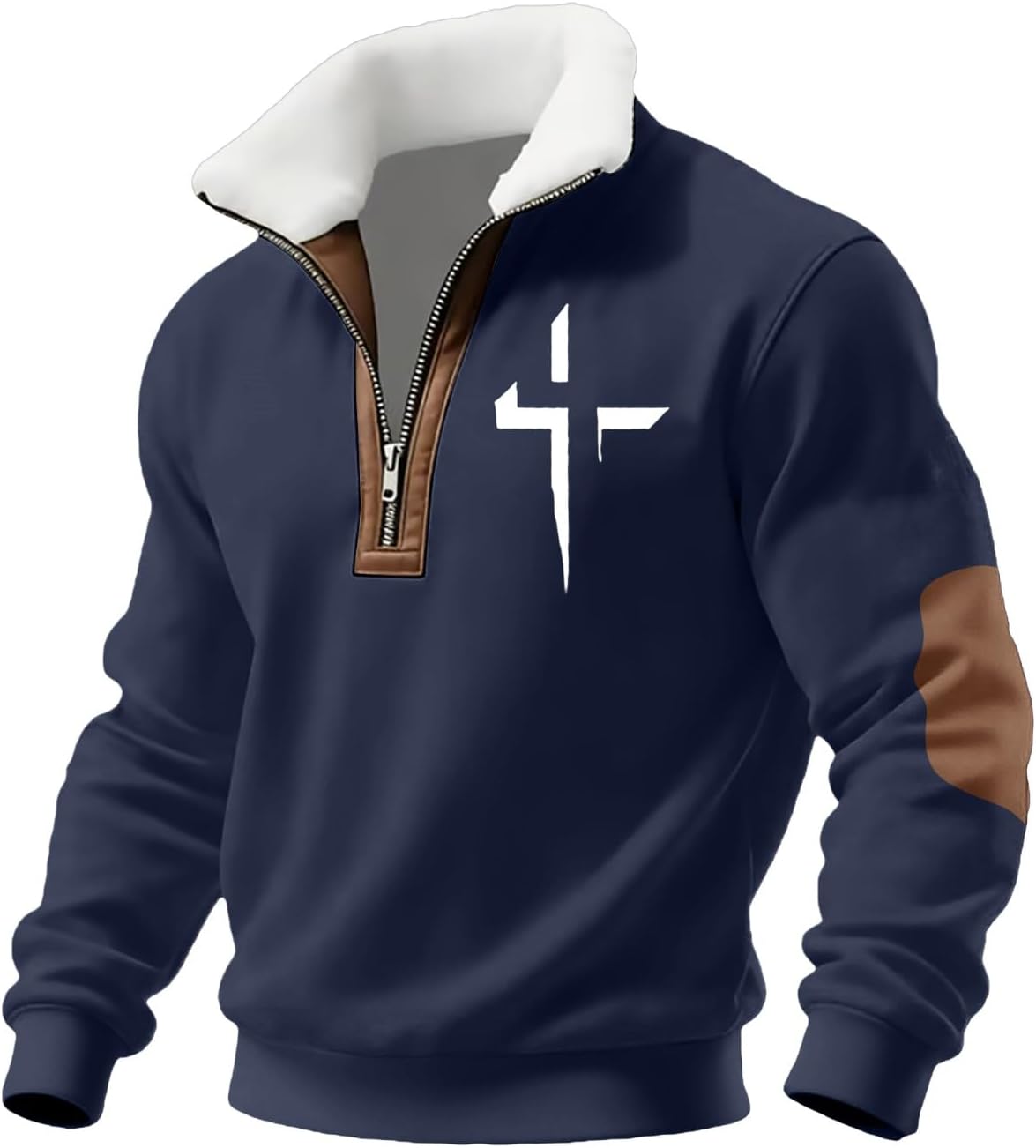 Christian Sweatshirts for Men Cross USA Faith Wear Long Sleeve Sherpa Fleece Stand Collar American Flag Polo Sweater