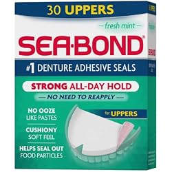 SEA-BOND Denture Adhesive Seals, Fresh Mint, Uppers, 30 Count (1 Pack) | Zinc-free fresh mint denture adhesive seals for all-day hold without mess. Soft cushiony seal provides comfort & confidence.