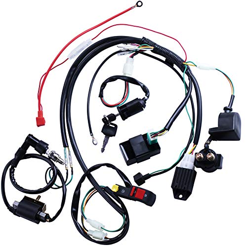 Full Wiring Harness Loom Coil Regulator CDI Solenoid Relay Spark Plug for 4 Stroke ATV 50cc 70cc 90cc 110cc 125cc Dirt Pit Bike Electric Start Engine by OTOHANS AUTOMOTIVE, Black - Thumbnail 6