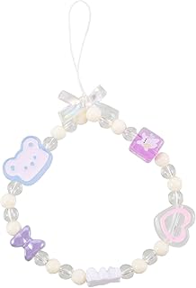 HEALEEP Suspensórios capa de telefone acessórios capa de telefone encantos de telefone acessórios de telefone estéticos charme charme telefone pulseira de telefone correntes e encantos telefone celular acrílico frisado, 25x2cm