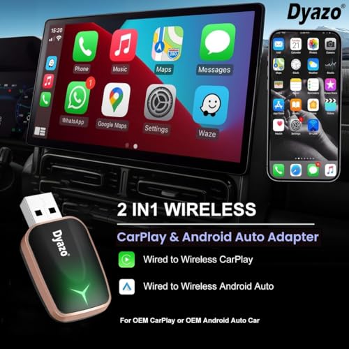 Image of Dyazo 2-in-1 Wireless Car Adapter for Apple CarPlay & Android Auto | Plug & Play Bluetooth Connection | Converts Wired System to Wireless | Fast Stable Performance | Compatible with iOS & Android