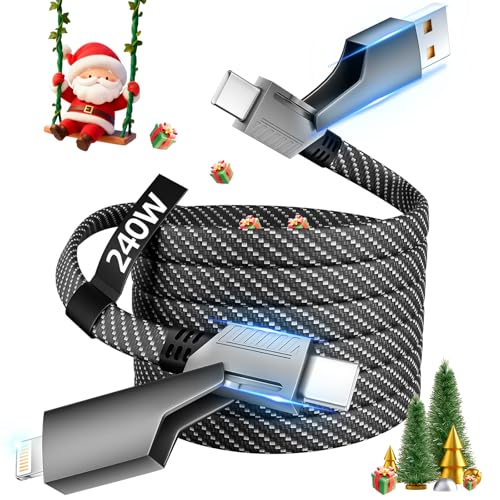 Image of USB C Cable, 240W MAX 4 in 1 Charging Cable 5FT with E-Mark Chip, Fast Charging USB A /C to C /Lightning Cable for iPhone 17 /16 /15 /14 /13 Series, Pad /Android /Tablets /Car and More, iPhone Charger Cord