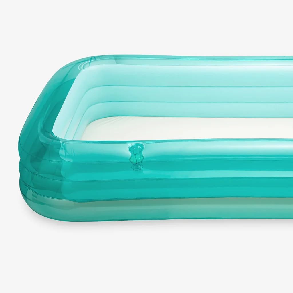 Funsicle AquaSplash 3.0 m Family Aufblasbarer Pool - 3-st�ckiger rechteckiger Swimmingpool mit transparentem Design, einfacher Ablaufstopfen, langlebige N�hte - Lagoon Blue