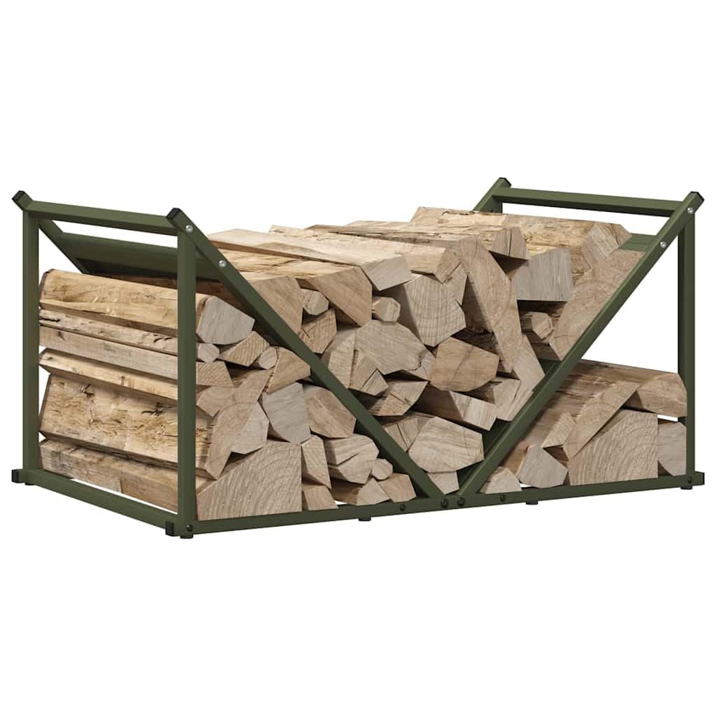 Brennholzregal Olivgrün aus kaltgewalztem Stahl 70 x 43 x 34,5 cm für Feuerholz, Brennholzständer für Ordnung, bis 100 kg Traglast, Kamin Ofen Terrasse