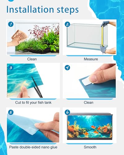Image of Mindsoft 4 Pack Aquarium Background Polyester 48 x 24 Inch Cloth Fish Tank Background Undersea Corals Sunshines Rock Aquatic Plants Wallpaper with Double-Sided Tape