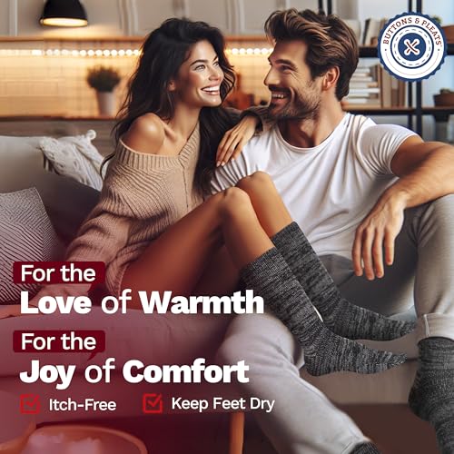 Image of Buttons & Pleats Wool Socks for Men & Women Merino Thermal Warm Cozy Winter Boot Sock