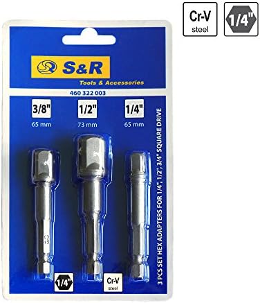 S R Socket Adapter Set 3 Part Socket Spanner Set 1 4 Inch 1 2 Inch 3 8 Inch Hex To Square High Quality Chrome Vanadium For Drills Screwdrivers Bit Holders Light Grey Amazon Co Uk Diy Tools