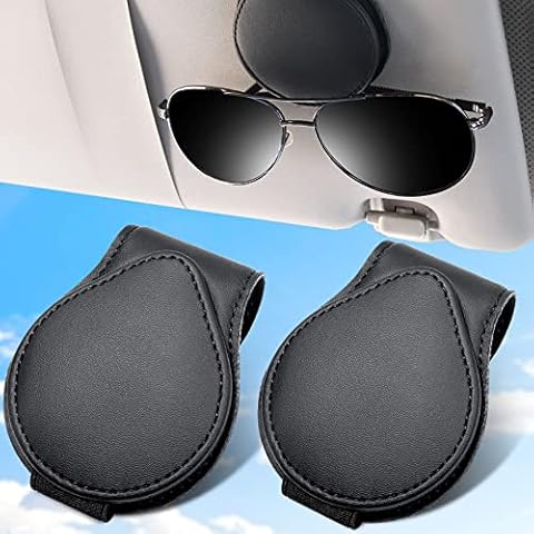 AICARS Car Visor Sunglass Holder: 2 Pack Universal Fit Car Visor Holder Leather for Card, Eyeglasses Clip(Black) Cover