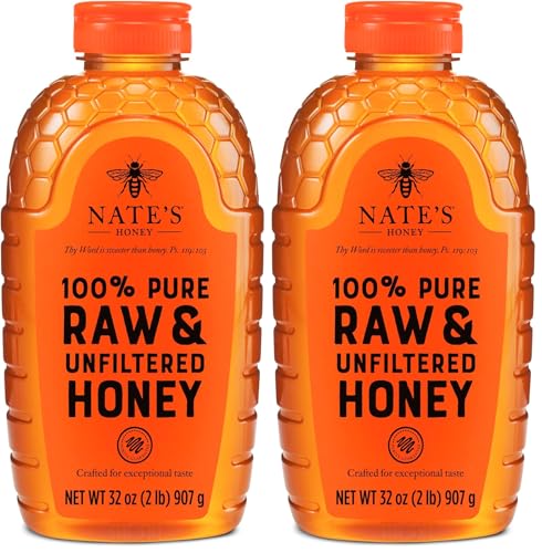 Nate's 100% Pure, Raw & Unfiltered Honey - Award-Winning Taste, Squeeze Bottle, 32 Ounce (Pack of 2)