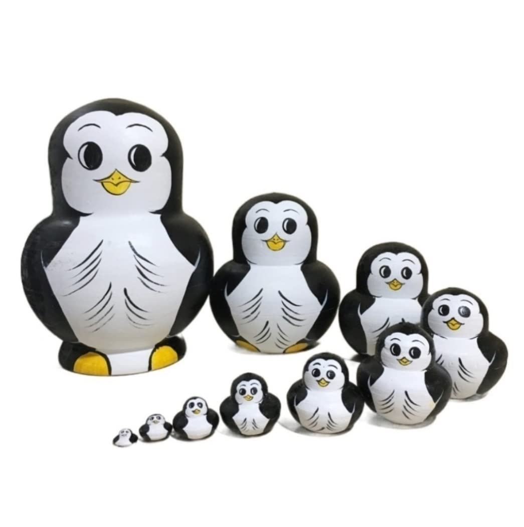 Rosyjska Matrioszka Lalka Rosyjska Matryoshka 10 Sztuk Penguin Matryoshka Doll Zabawki Edukacyjne Etniczne Charakterystyczne Kreatywne Ręcznie Matrioszka Rosyjska