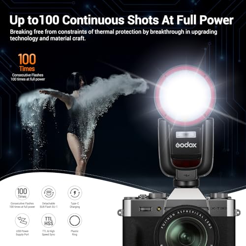 Image of GODOX V1 Pro F Flash for Fuji, 2.4G TTL Round Head Camera Flash for Fujifilm HSS 1 /8000s, USB-C Charging Li-ion Battery, 500 Full Power Flashes,1.3s Recycle Time, 10 Level Modeling Light(USA Version)