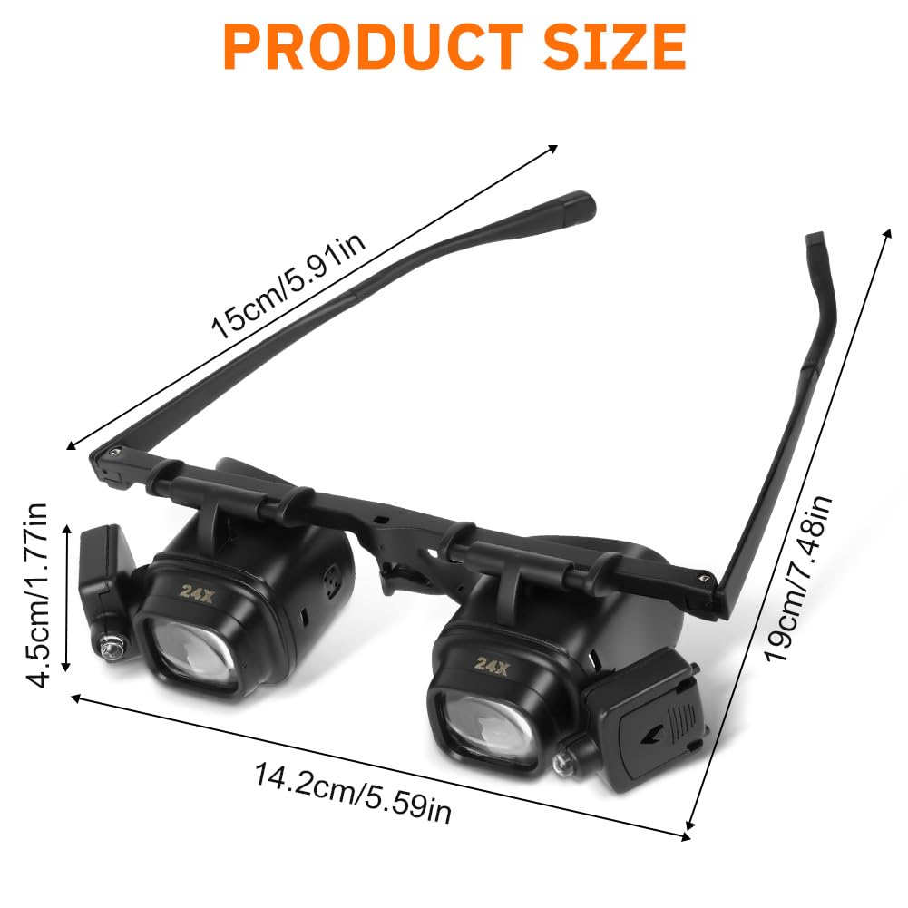 Ainiv Magnifying Glasses with LED Lights, Hands Free Head Magnifier with 2 LED Lights, Adjustable Lens and Light Angle, Magnifier with 4 Interchangeable Lenses-2X 6X 10X 24X for Jeweler Watch Repair - Image 2