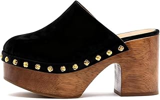 Women's Platform Clogs Round Toe Studded High-Heeled Sandals Slip On Chunky Platform Mules Fashion Comfy Slides