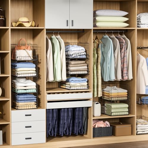 Image of 4-Tier Stackable Closet Organizers and Storage Shelves, Foldable Closet Shelf Organizer System, Stackable Storage Bins Drawers for Closet Organizer System, Black(Patent 30022416, 15.7 inchx11.8 inchx34.64 inch)