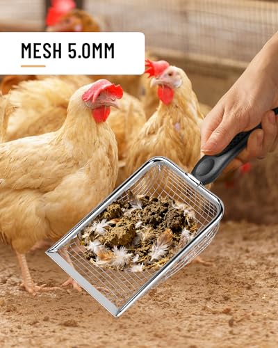 Chicken Poop Scooper Hühnerkotschaufel für Stall,2 Stück, Hühnerstall, Kotschaufel mit 3,8 mm und 5 mm Netz,Metall-Hühnerstallrechen und Schaufel, Siebrechen für Hühnerstreu, Sand, Kot, Hühnerbedarf