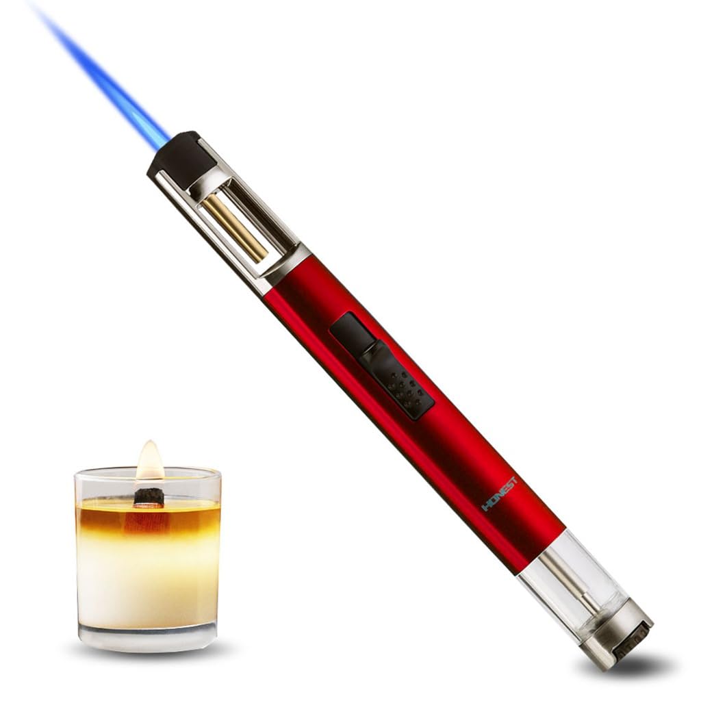 Amazon.com: HONEST Torch Lighters Butane Lighters Refillable Single Jet  Flame for Candle Grill BBQ Camping (Red) : Health & Household