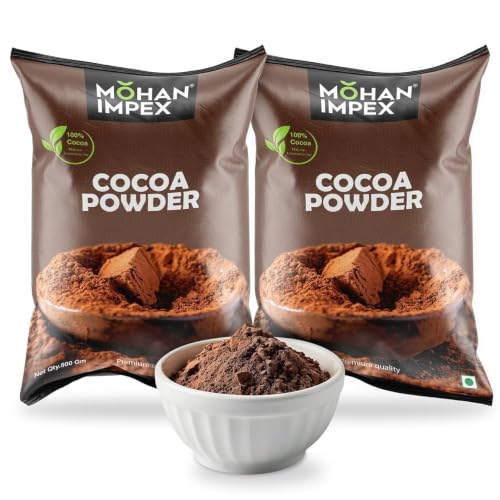 Image of Mohan Impex Cocoa Powder 500g (Pack of 2) | 100% Pure Unsweetened Cocoa | Rich Flavor for Baking, Cakes, Brownies, Hot Chocolate, Milkshakes, Desserts & Confectionery Use