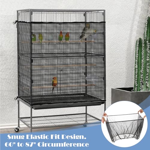 Image of Trinkrittey Large Bird Cage Seed Catcher 31 x 118 inches Adjustable Bird Cage Net Cover Black Bird Cage Cover Elastic Band Mesh Cage Cover Skirt Nylon Mesh for Parakeet Parrot Cages